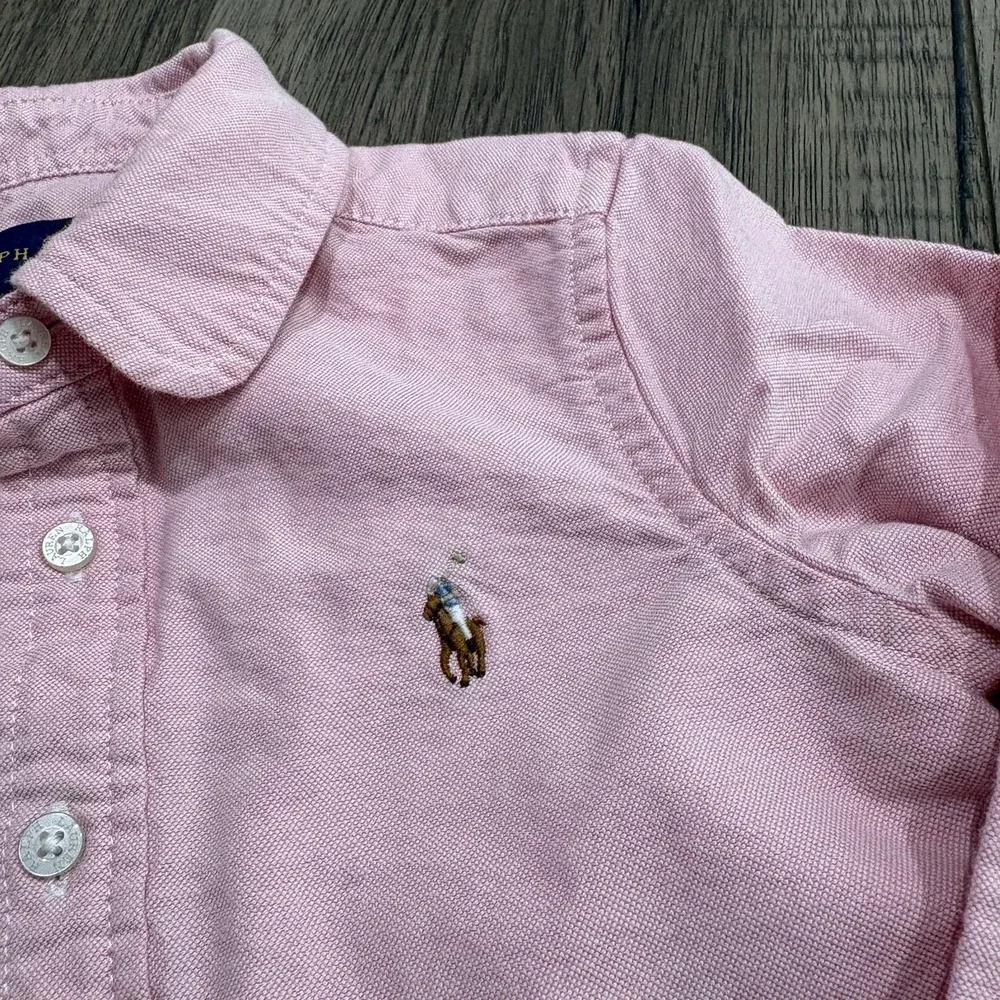 Ralph Lauren Shirt Dress Girls 3T Pink Cotton Collared Button Front Pony Logo
